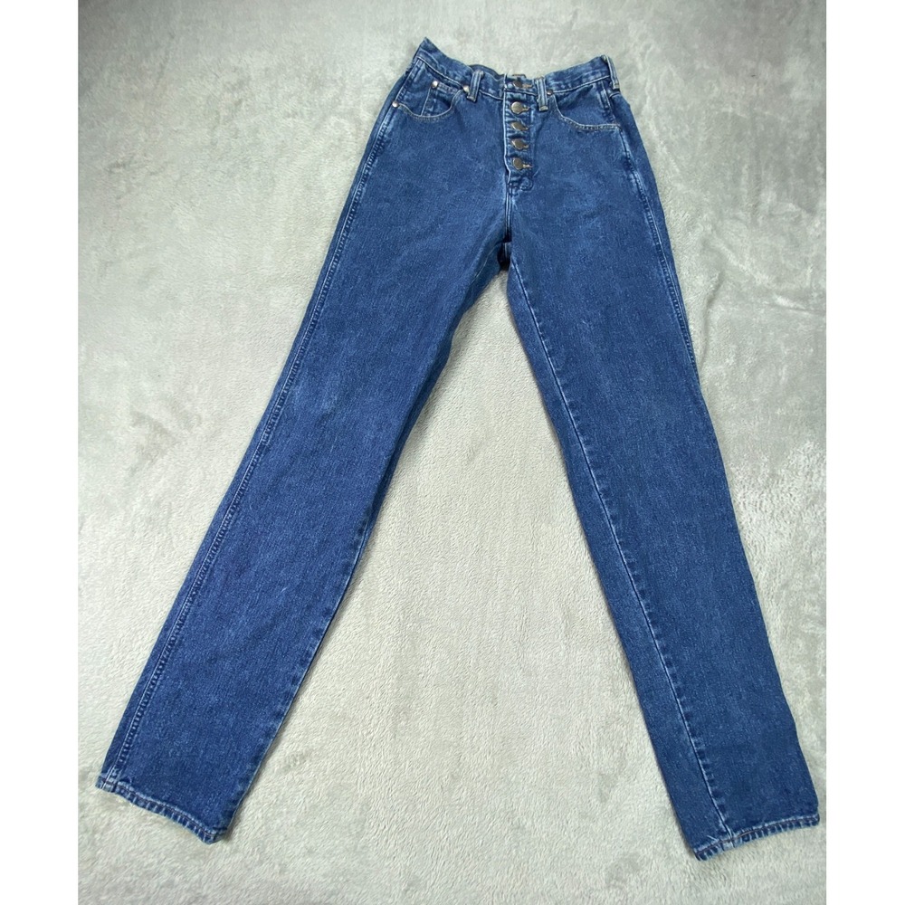 Vintage Wrangler Jeans Women 5/6X36 Blue Denim High Rise Straight Leg Button Fly